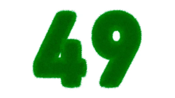 Number 49 from natural green font in the form of grass on an isolated white background. 3d render illustration