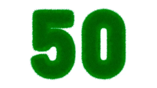草の形をした天然の緑のフォントからの番号50は 隔離された白い背景にあります 3Dレンダリング図 — ストック写真
