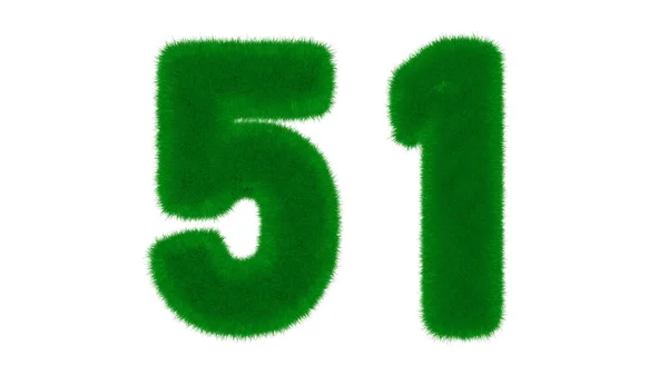草の形をした天然の緑のフォントからの51番目の独立した白い背景にあります 3Dレンダリング図 — ストック写真