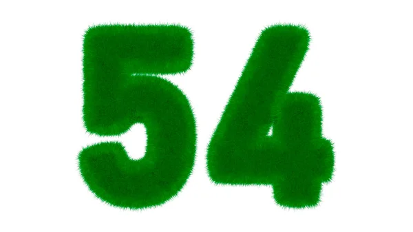 草の形をした天然の緑のフォントからの番号54は 孤立した白い背景にあります 3Dレンダリング図 — ストック写真