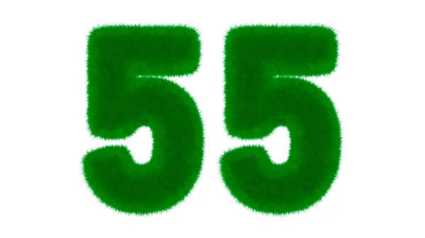 草の形をした天然の緑のフォントからの番号55は 隔離された白い背景にあります 3Dレンダリング図 — ストック写真