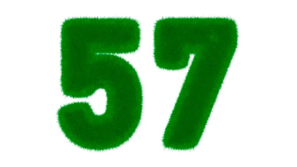 57号由天然绿色字体组成 在孤立的白色背景上呈草状 3D渲染说明 — 图库照片