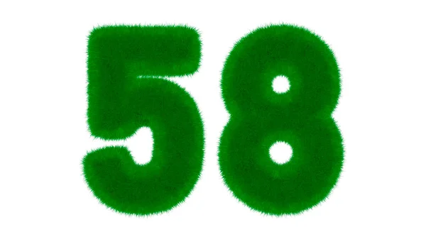 草の形をした天然緑のフォントからの58番目の数字は 隔離された白い背景にあります 3Dレンダリング図 — ストック写真