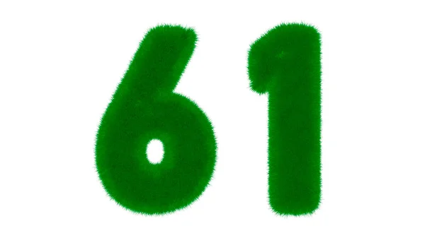 草の形をした天然の緑のフォントからの番号61は 隔離された白い背景にあります 3Dレンダリング図 — ストック写真