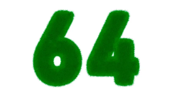 64号由天然绿色字体组成 在孤立的白色背景上呈草状 3D渲染说明 — 图库照片