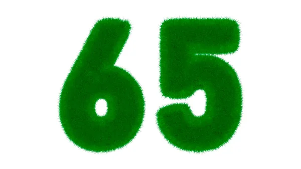 草の形をした天然の緑のフォントから65番目の独立した白の背景にあります 3Dレンダリング図 — ストック写真