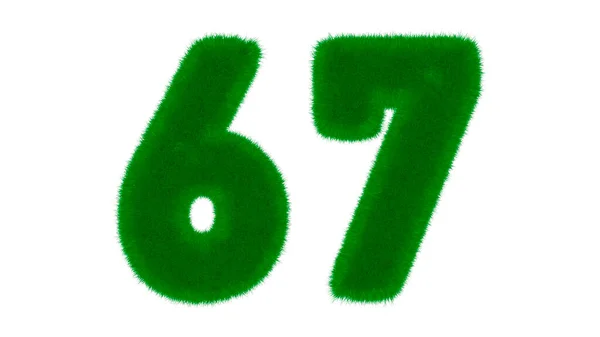 67号由天然绿色字体组成 在孤立的白色背景上呈草状 3D渲染说明 — 图库照片