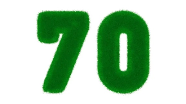 70号由天然绿色字体组成 呈草坪状 背景白色孤立 3D渲染说明 — 图库照片