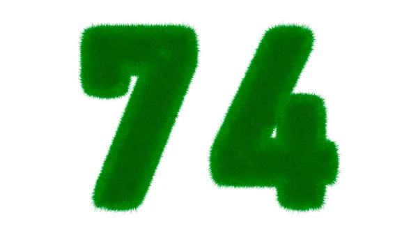 第74号由天然绿色字体组成 在孤立的白色背景上呈草状 3D渲染说明 — 图库照片