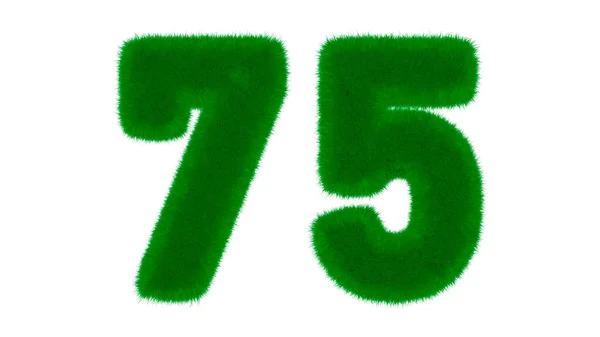 75号由天然绿色字体组成 呈草坪状 背景白色孤立 3D渲染说明 — 图库照片