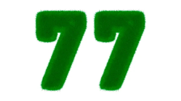 緑の自然フォントからの77番目の数は 孤立した白の背景に草の形で 3Dレンダリング図 — ストック写真