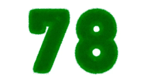 草の形をした天然の緑のフォントからの数78孤立した白い背景に 3Dレンダリング図 — ストック写真
