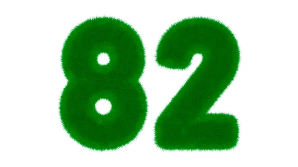 82号由天然绿色字体组成 在孤立的白色背景上呈草状 3D渲染说明 — 图库照片
