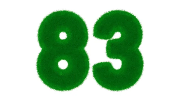 緑の自然フォントからの83番目の番号は 孤立した白の背景に草の形で 3Dレンダリング図 — ストック写真