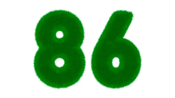 86号由天然绿色字体组成 在孤立的白色背景上呈草状 3D渲染说明 — 图库照片