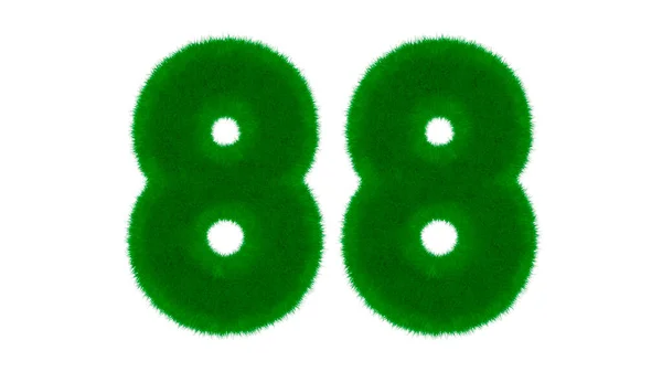 88号 由天然绿色字体制成 在孤立的白色背景上的草地上 3D渲染说明 — 图库照片