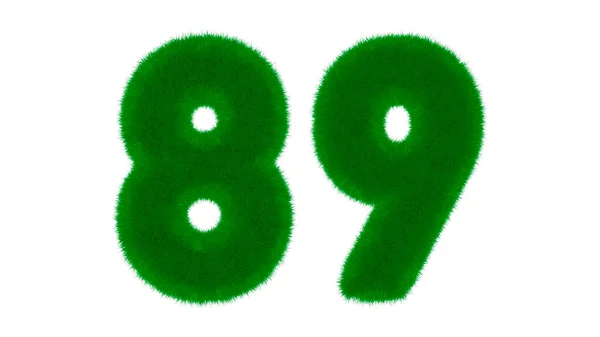 89号由天然绿色字体组成 在孤立的白色背景上呈草状 3D渲染说明 — 图库照片