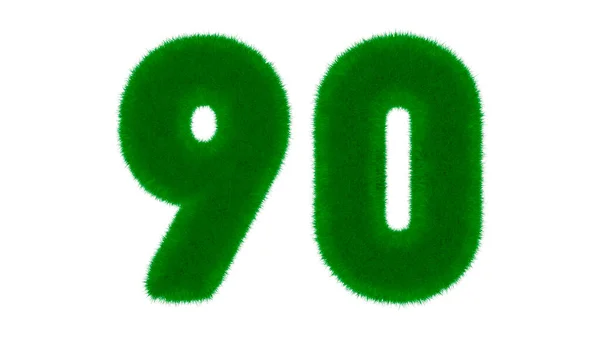 草の形をした天然の緑のフォントからの番号90は 隔離された白い背景にあります 3Dレンダリング図 — ストック写真