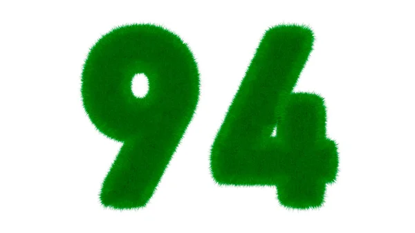 草の形をした天然の緑のフォントからのナンバー94は 隔離された白い背景にあります 3Dレンダリング図 — ストック写真