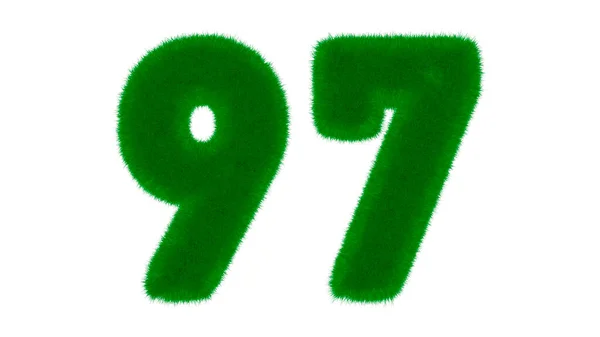 草の形をした天然の緑のフォントからの97番は 隔離された白の背景にあります 3Dレンダリング図 — ストック写真