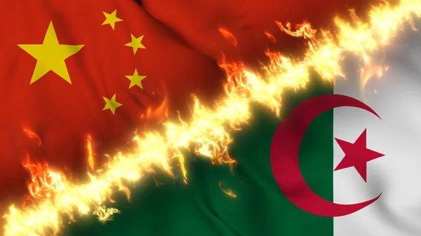 Ilustración Una Bandera Ondeante China Argelia Separadas Por Una Línea —  Fotos de Stock