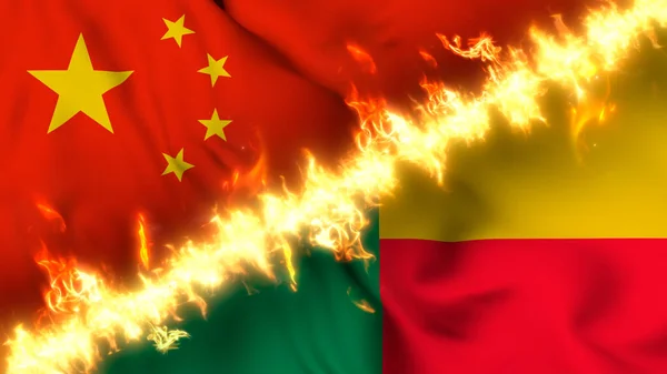 Ilustración Una Bandera Ondeante China Benín Separadas Por Una Línea —  Fotos de Stock