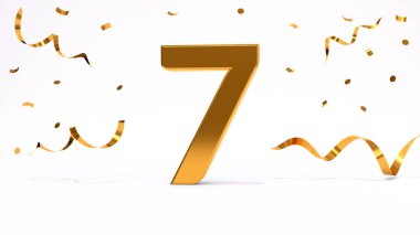 Doğum günü partin kutlu olsun. Parlak altın konfetili altın sayılar, yılan gibi. Şenlik arka planı. Parti için dekorasyon. Bir yıl yıldönümü kutlaması. 3d resimleme