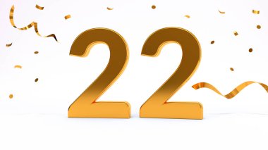 Doğum günü partin kutlu olsun. Parlak altın konfetili altın sayılar, yılan gibi. Şenlik arka planı. Parti için dekorasyon. Bir yıl yıldönümü kutlaması. 3d resimleme