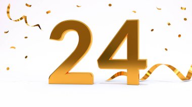 Doğum günü partin kutlu olsun. Parlak altın konfetili altın sayılar, yılan gibi. Şenlik arka planı. Parti için dekorasyon. Bir yıl yıldönümü kutlaması. 3d resimleme