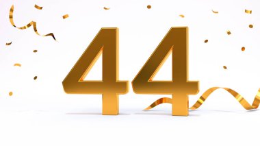 Doğum günü partin kutlu olsun. Parlak altın konfetili altın sayılar, yılan gibi. Şenlik arka planı. Parti için dekorasyon. Bir yıl yıldönümü kutlaması. 3d resimleme