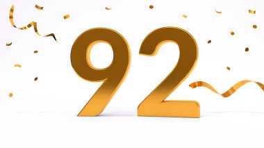 Doğum günü partin kutlu olsun. Parlak altın konfetili altın sayılar, yılan gibi. Şenlik arka planı. Parti için dekorasyon. Bir yıl yıldönümü kutlaması. 3d resimleme