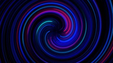 Soyut renkli parlak yarıçap çizgilerinin çizimi siyah arkaplan üzerinde yoğunlaşır