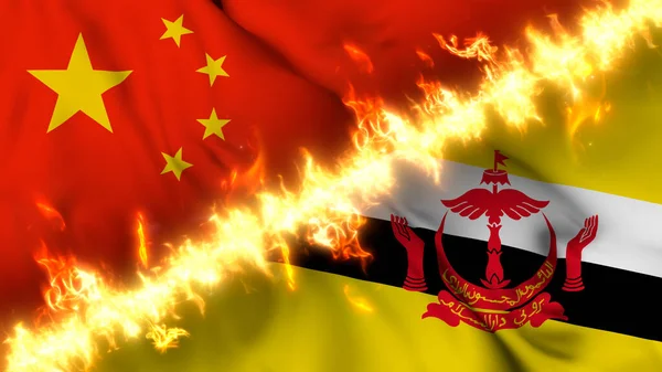 Ilustración Una Bandera Ondeante China Brunéi Separadas Por Una Línea —  Fotos de Stock