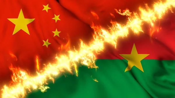 Ilustración Una Bandera Ondeante China Burkina Faso Separadas Por Una —  Fotos de Stock