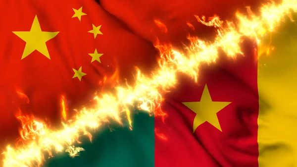 Ilustración Una Bandera Ondeante China Camerún Separadas Por Una Línea —  Fotos de Stock