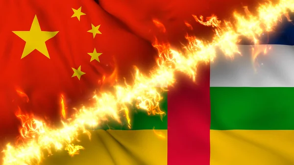 Ilustración Una Bandera Ondeante China República Centroafricana Separadas Por Una —  Fotos de Stock