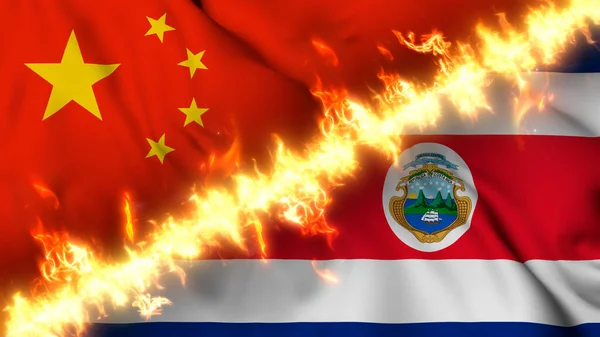Ilustración Una Bandera Ondeante China Costa Rica Separadas Por Una —  Fotos de Stock