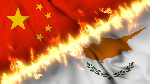 Ilustración Una Bandera Ondeante China Chipre Separadas Por Una Línea —  Fotos de Stock