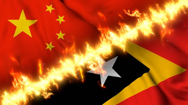 Ilustración Una Bandera Ondeante China Timor Oriental Separada Por Una —  Fotos de Stock