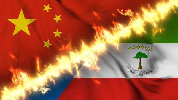 Ilustración Una Bandera Ondeante China Guinea Ecuatorial Separadas Por Una —  Fotos de Stock
