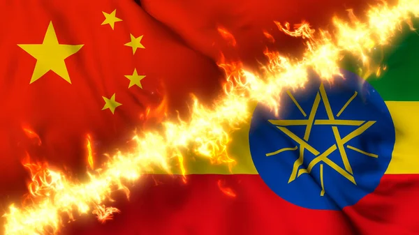 Ilustración Una Bandera Ondeante China Etiopía Separadas Por Una Línea —  Fotos de Stock