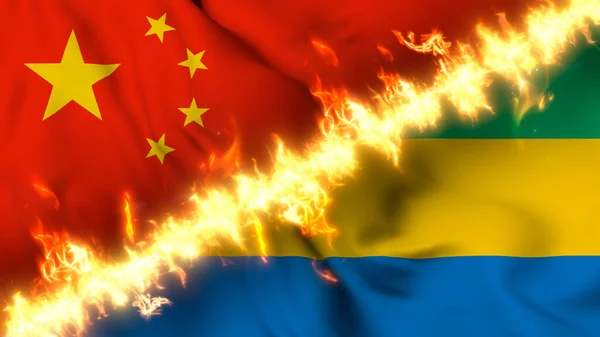 Ilustración Una Bandera Ondeante China Gabón Separadas Por Una Línea —  Fotos de Stock