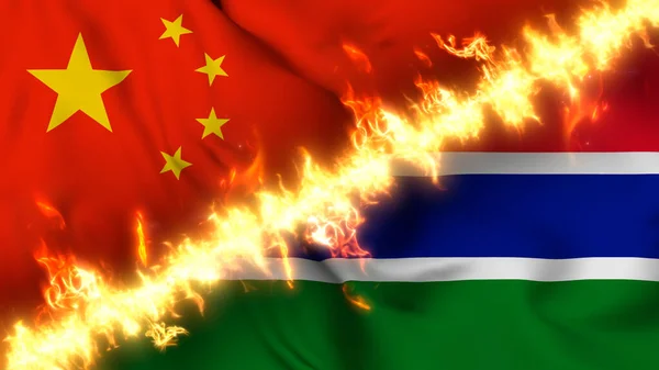Ilustración Una Bandera Ondeante China Gambia Separadas Por Una Línea —  Fotos de Stock