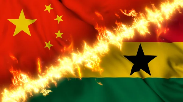 Ilustración Una Bandera Ondeante China Ghana Separadas Por Una Línea —  Fotos de Stock
