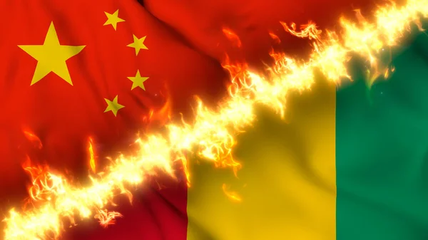 Ilustración Una Bandera Ondeante China Guinea Separadas Por Una Línea —  Fotos de Stock