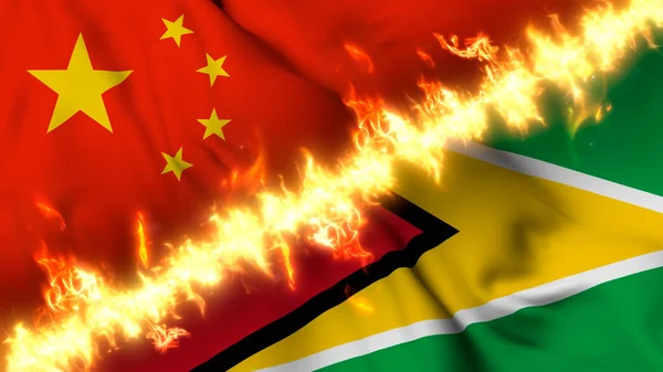 Ilustración Una Bandera Ondeante China Guyana Separadas Por Una Línea —  Fotos de Stock