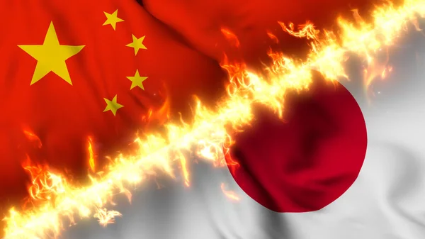 Ilustración Una Bandera Ondeante China Japón Separadas Por Una Línea —  Fotos de Stock