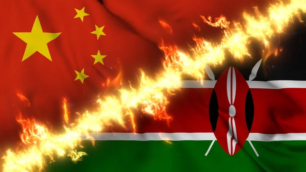 Ilustración Una Bandera Ondeante China Kenia Separadas Por Una Línea —  Fotos de Stock