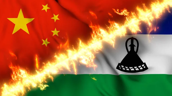 Ilustración Una Bandera Ondeante China Lesotho Separadas Por Una Línea —  Fotos de Stock