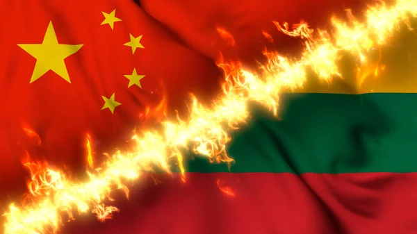 Ilustración Una Bandera Ondeante China Lituania Separadas Por Una Línea —  Fotos de Stock